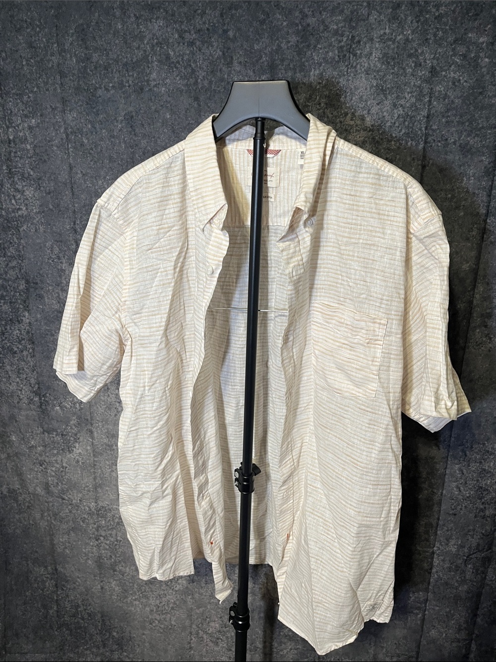 Weatherproof Cream and Light Tan Striped Short Sleeve Button-Up